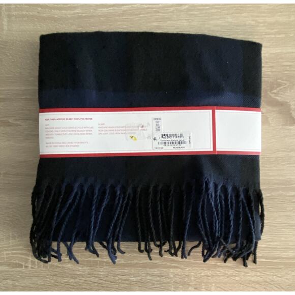 Club Room Men's Beanie & Scarf Combo Black & Blue One Size Fits Most NEW - Picture 2 of 4